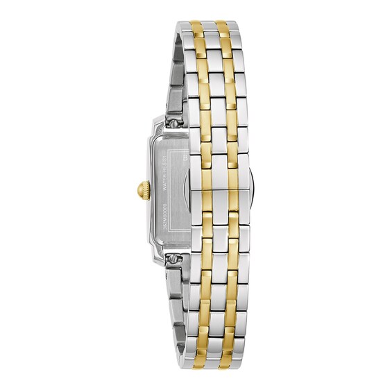 Ladies' Bulova Sutton Two-Tone Watch with Rectangular Mother-of-Pearl Dial (Model: 98L308)