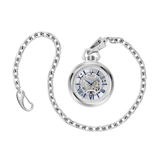 Men's Bulova Sutton Blue Accents Pocket Watch with Skeleton Dial (Model: 96A304)