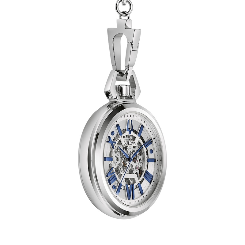 Men's Bulova Sutton Blue Accents Pocket Watch with Skeleton Dial (Model: 96A304)