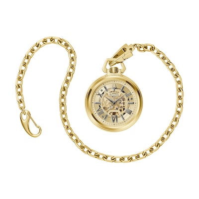 Men's Bulova Sutton Gold-Tone Pocket Watch with Skeleton Dial (Model: 97A178)