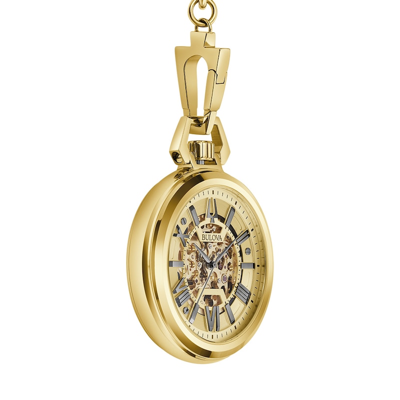 Men's Bulova Sutton Gold-Tone Pocket Watch with Skeleton Dial (Model: 97A178)