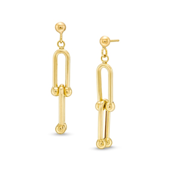 Stirrup Link Drop Earrings in Hollow 14K Gold