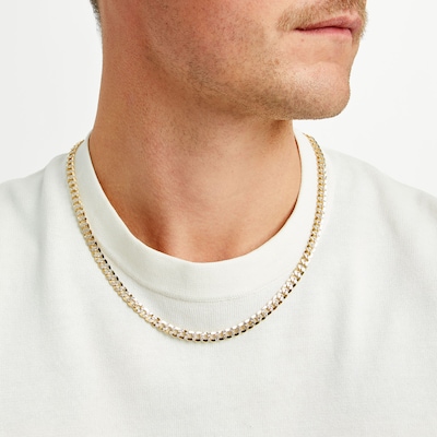 Men's 6.3mm Flat Curb Link Necklace in Hollow 10K Gold - 22"