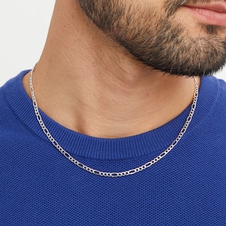 Men's Diamond-Cut 3.3mm Figaro Chain Necklace in Hollow 10K White Gold - 18"