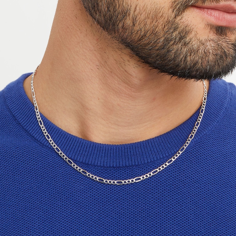 Men's Diamond-Cut 3.3mm Figaro Chain Necklace in Hollow 10K White Gold - 18"|Peoples Jewellers