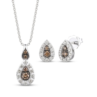 Le Vian® 0.35 CT. T.W. Chocolate Diamond® and Nude Diamond™ Frame Pendant and Stud Earrings Set in 14K Vanilla Gold™