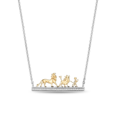 Disney Treasures The Lion King 0.065 CT. T.W. Diamond Simba, Pumbaa and Timon Necklace in Sterling Silver and 10K Gold