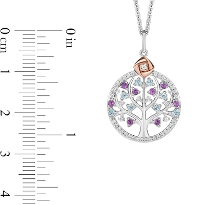 Enchanted Disney Wish Amethyst, Blue Topaz and 0.115 CT. T.W. Diamond Tree Pendant in Sterling Silver and 10K Rose Gold