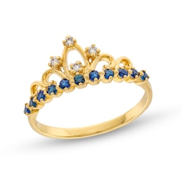 Blue Sapphire and 0.04 CT. T.W. Diamond Tiara Ring in 10K Gold