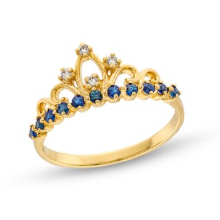 Blue Sapphire and 0.04 CT. T.W. Diamond Tiara Ring in 10K Gold