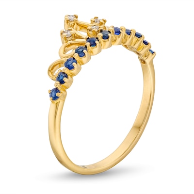 Blue Sapphire and 0.04 CT. T.W. Diamond Tiara Ring in 10K Gold