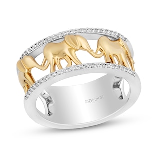 Disney Treasures The Lion King 0.115 Diamond Edge Elephants Ring in Sterling Silver and 10K Gold