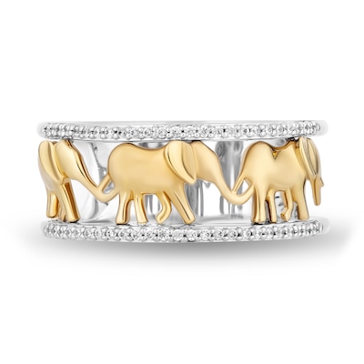 Disney Treasures The Lion King 0.115 Diamond Edge Elephants Ring in Sterling Silver and 10K Gold