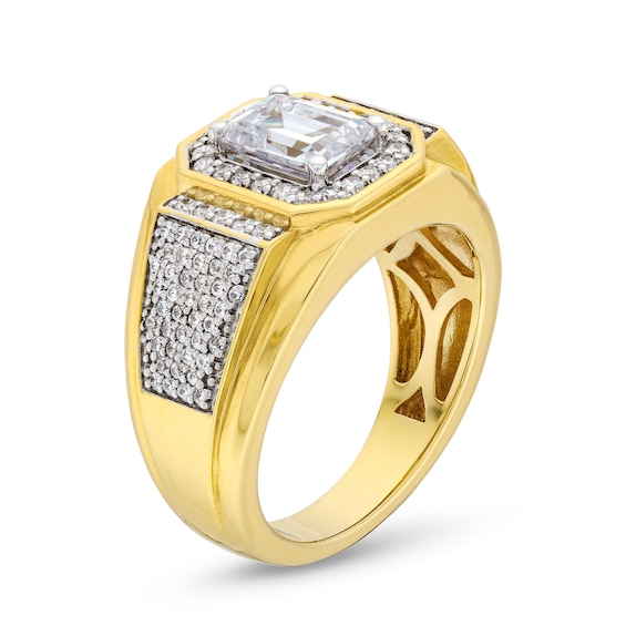 Men's 2.50 CT. T.W. Emerald-Cut Certified Lab-Created Diamond Frame Signet Ring in 10K Gold (F/SI2)