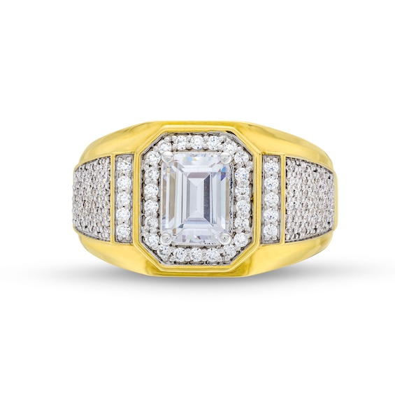 Men's 2.50 CT. T.W. Emerald-Cut Certified Lab-Created Diamond Frame Signet Ring in 10K Gold (F/SI2)