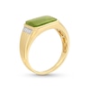 Thumbnail Image 2 of Men's Sideways Emerald-Cut Jade and 0.085 CT. T.W. Diamond Collar Ring in 14K Gold