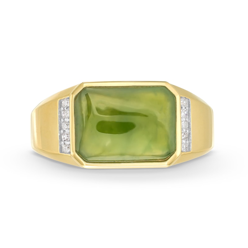 Men's Sideways Emerald-Cut Jade and 0.085 CT. T.W. Diamond Collar Ring in 14K Gold|Peoples Jewellers