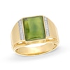 Men's Baguette-Cut Cabochon Jade and 0.115 CT. T.W. Diamond Collar Ring in 14K Gold