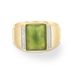 Men's Baguette-Cut Cabochon Jade and 0.115 CT. T.W. Diamond Collar Ring in 14K Gold