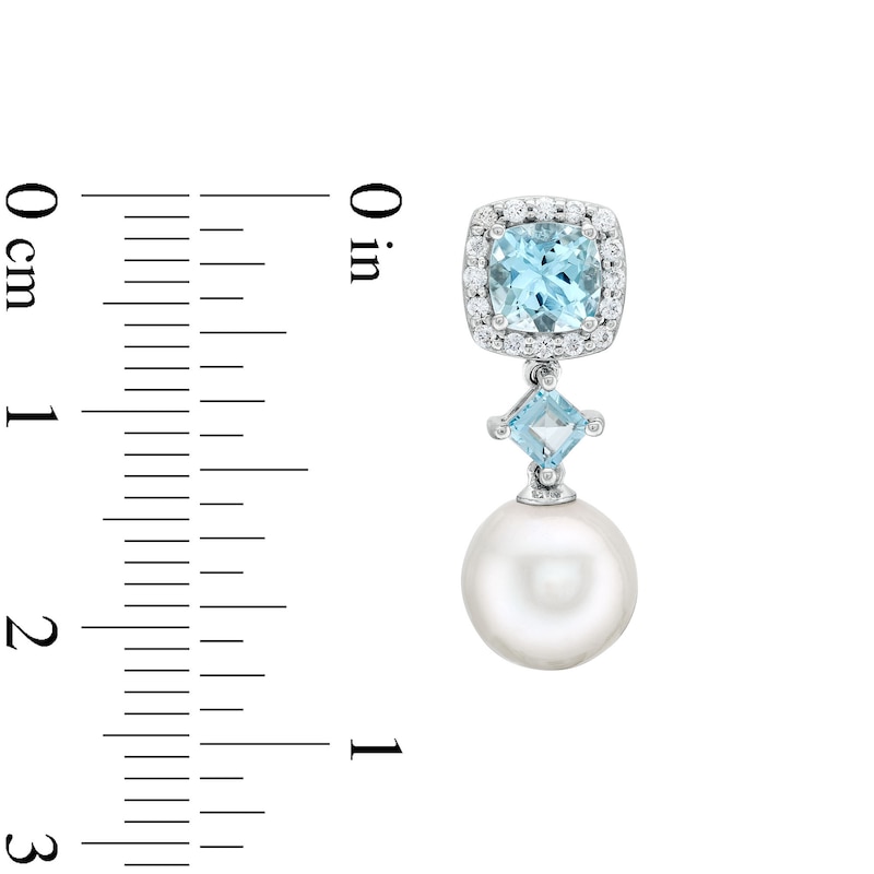 Freshwater Cultured Pearl, Aquamarine and 0.145 CT. T.W. Diamond Frame Dangle Drop Earrings in 10K White Gold|Peoples Jewellers