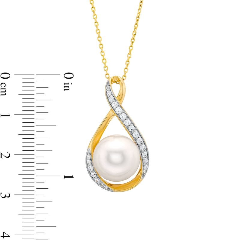 11.0mm Freshwater Cultured Pearl and 0.23 CT. T.W. Diamond Infinity Ribbon Pendant in 10K Gold|Peoples Jewellers