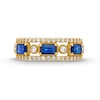 Sideways Emerald-Cut Blue Sapphire and 0.45 CT. T.W. Diamond Edge Art Deco Band in 10K Gold