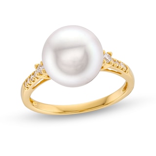 10.0mm Freshwater Cultured Pearl and 0.085 CT. T.W. Diamond Ring in 10K Gold