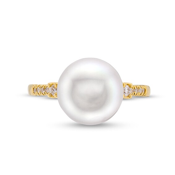 10.0mm Freshwater Cultured Pearl and 0.085 CT. T.W. Diamond Ring in 10K Gold