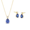 Thumbnail Image 0 of Pear-Shaped Blue and White Lab-Created Sapphire Pendant and Stud Earrings Set in 10K Gold