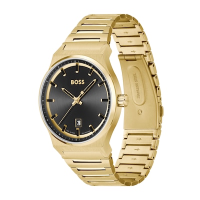 Men's Hugo Boss Candor Gold-Tone IP Watch with Black Dial (Model: 1514077)