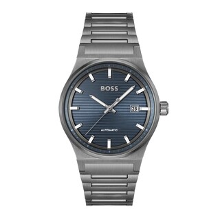 Men's Hugo Boss Candor Grey IP Automatic Watch with Textured Dark Blue Dial (Model: 1514119)