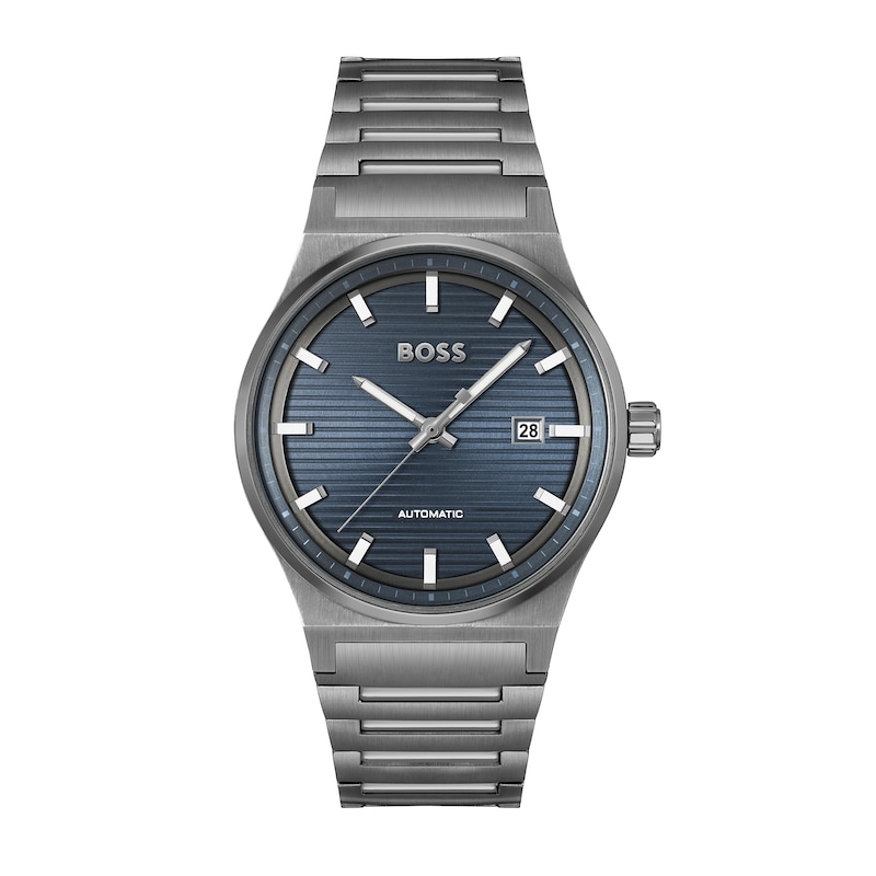 Men's Hugo Boss Candor Grey IP Automatic Watch with Textured Dark Blue Dial (Model: 1514119)