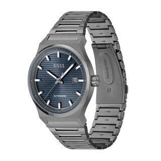 Men's Hugo Boss Candor Grey IP Automatic Watch with Textured Dark Blue Dial (Model: 1514119)