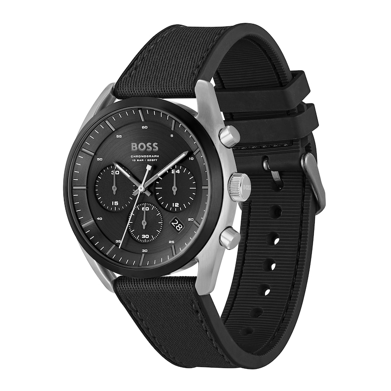 Men's Hugo Boss Top Black Chronograph Silicone Strap Watch with Black Dial (Model: 1514091)