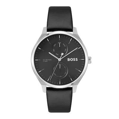 Men's Hugo Boss Tyler Leather Strap Watch with Black Dial (Model: 1514102)