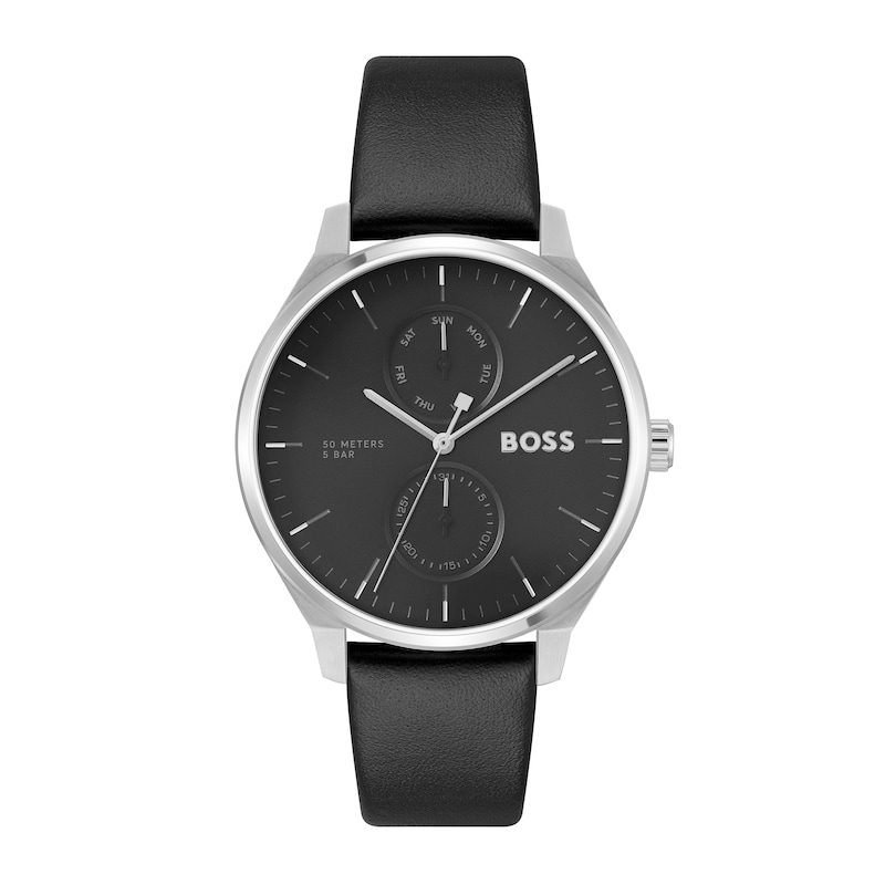 Men's Hugo Boss Tyler Leather Strap Watch with Black Dial (Model: 1514102)|Peoples Jewellers
