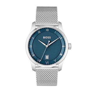 Men's Hugo Boss Principle Mesh Watch with Textured Dark Blue Dial (Model: 1514115)