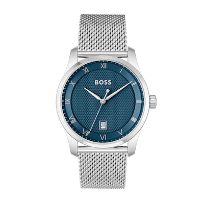 Men's Hugo Boss Principle Mesh Watch with Textured Dark Blue Dial (Model: 1514115)