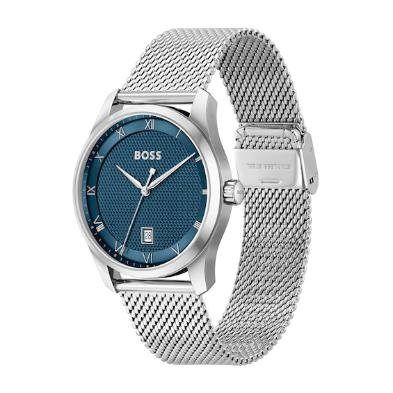 Men's Hugo Boss Principle Mesh Watch with Textured Dark Blue Dial (Model: 1514115)