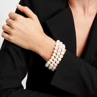 8.3-9.3mm Oval Freshwater Cultured Pearl Triple Row Stretch Bracelet