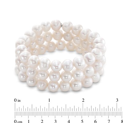 8.3-9.3mm Oval Freshwater Cultured Pearl Triple Row Stretch Bracelet