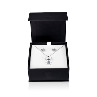 Disney Treasures Lilo and Stitch 0.11 CT. T.W. Diamond and Blue Topaz Pendant and Earrings Set in Sterling Silver