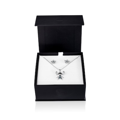 Disney Treasures Lilo and Stitch 0.11 CT. T.W. Diamond and Blue Topaz Pendant and Earrings Set in Sterling Silver