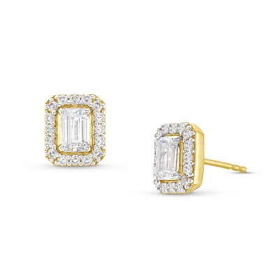 3.50 CT. T.W. Emerald-Cut Certified Lab-Created Diamond Frame Stud Earrings in 10K Gold (F/VS2)