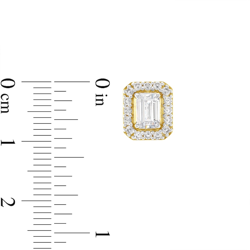 3.50 CT. T.W. Emerald-Cut Certified Lab-Created Diamond Frame Stud Earrings in 10K Gold (F/VS2)|Peoples Jewellers