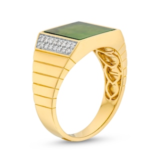 Men's 11.0mm Square-Cut Jade and 0.20 CT. T.W. Diamond Ring in 14K Gold