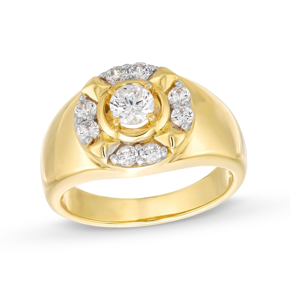 Men's 1.00 CT. T.W. Canadian Certified Diamond Crest Frame Signet Ring in 14K Gold (I/I2)