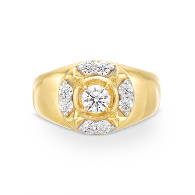 Men's 1.00 CT. T.W. Canadian Certified Diamond Crest Frame Signet Ring in 14K Gold (I/I2)