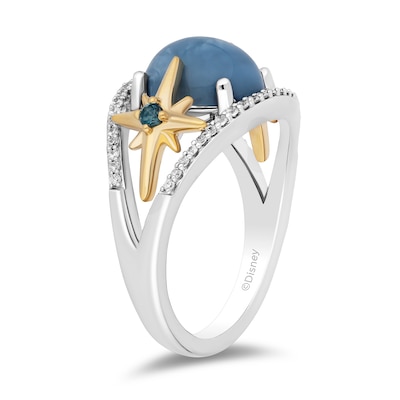 Enchanted Disney Wish Oval Blue Opal and 0.18 CT. T.W. Diamond Stars Ring in Sterling Silver and 10K Gold