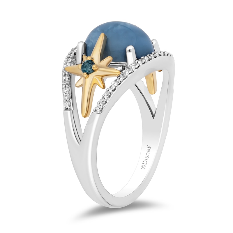 Enchanted Disney Wish Oval Blue Opal and 0.18 CT. T.W. Diamond Stars Ring in Sterling Silver and 10K Gold|Peoples Jewellers
